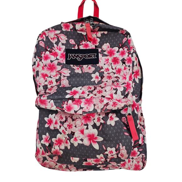 Jansport 25 Ltrs Diamond Plumeria Floral Pink and Gray School Backpack - Picture 1 of 16